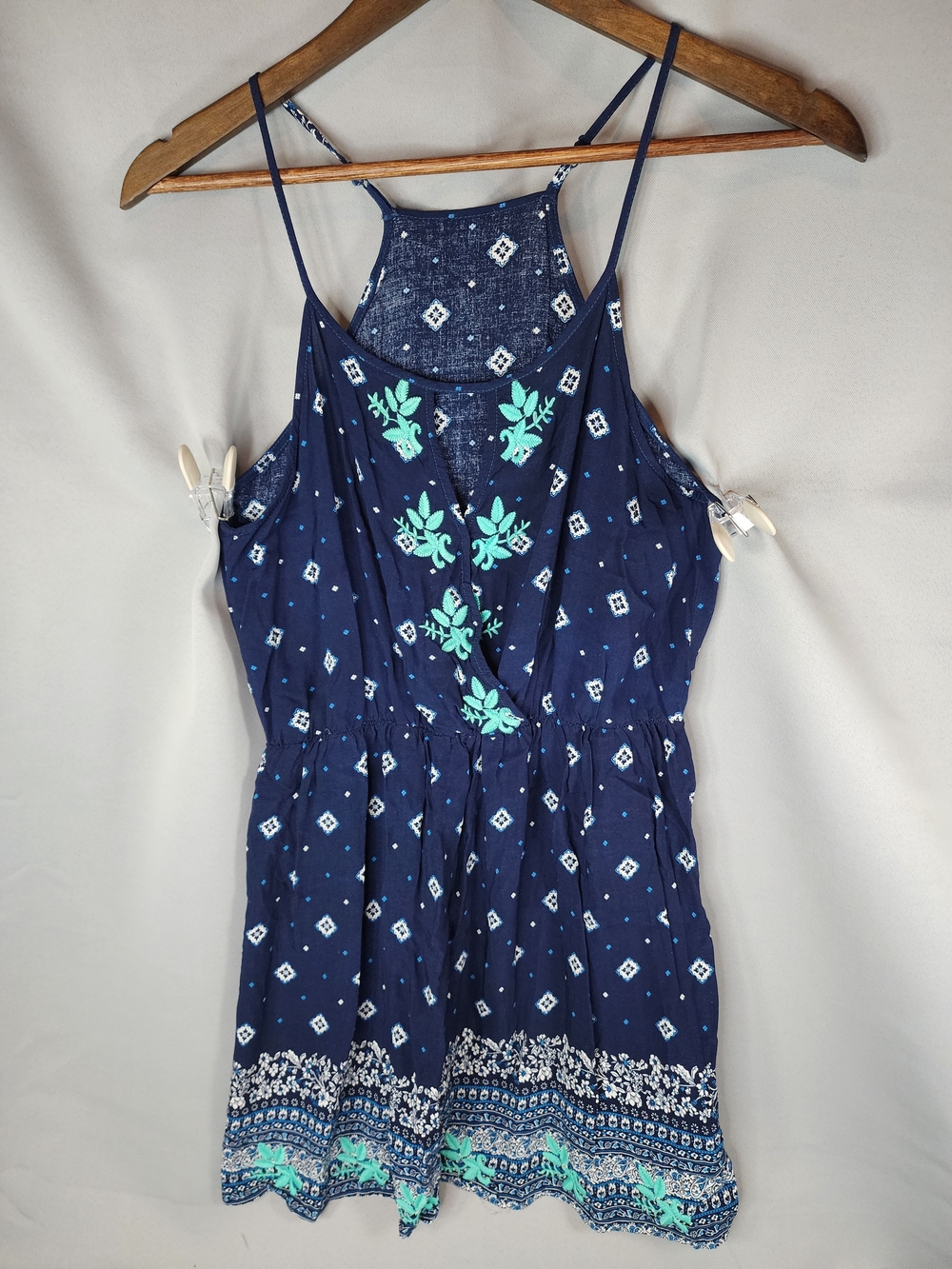 Navy Blue Printed Spaghetti Strap Dress